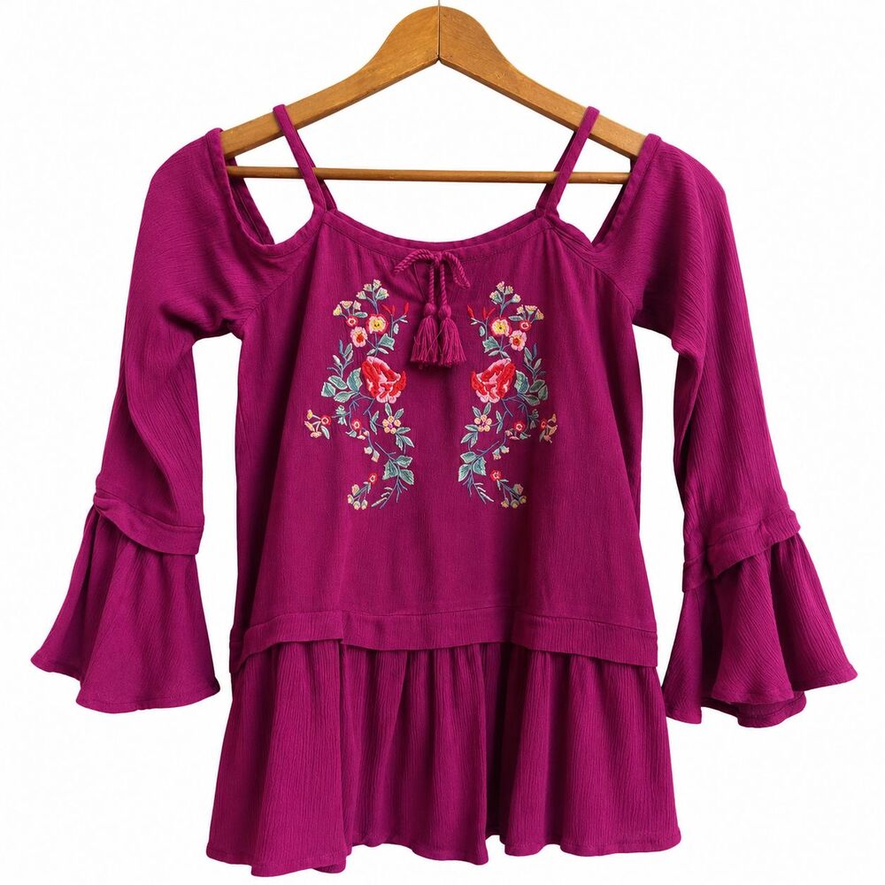 Arizona Jean Co Magenta Peasant Blouse - Size Girls L 14